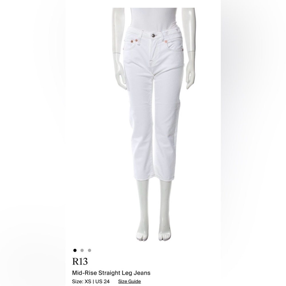 R13 White Mid-Rise Straight Leg Cropped Jeans